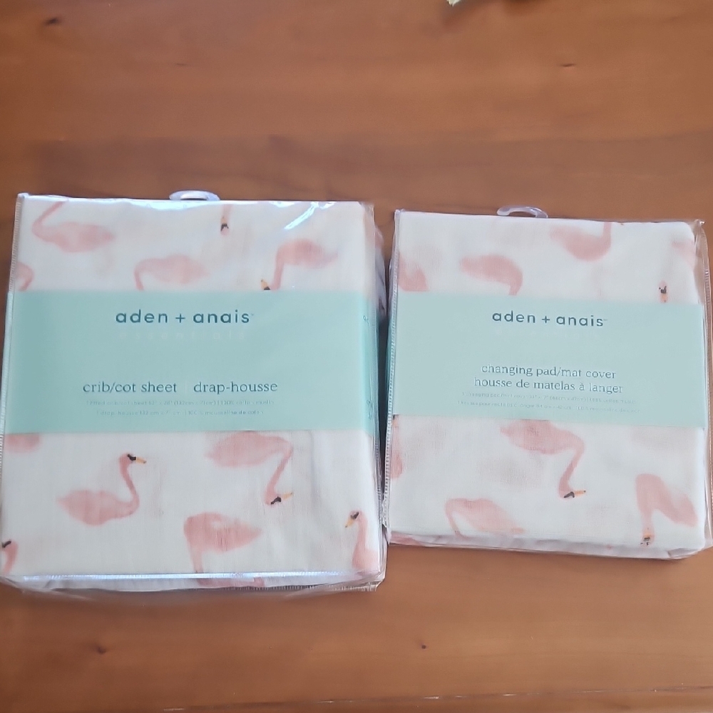 aden + anais Pink Swan Crib Sheet and Pad Cover Set